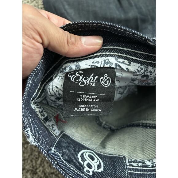 EIGHT 732 Embroidered Men’s 36x13 Baggy Skater Blue Jean Denim Shorts Hip HopYS - Picture 5 of 10
